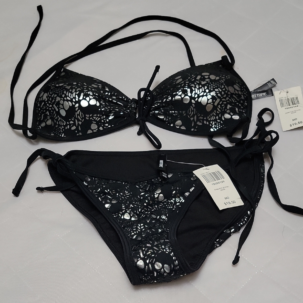 Black and Silver Women's Swimwear Set
